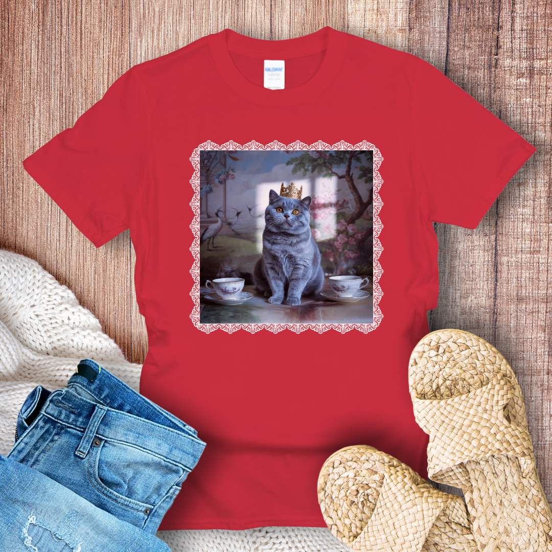Royal British Shorthair Drinking Tea White Border T-Shirt