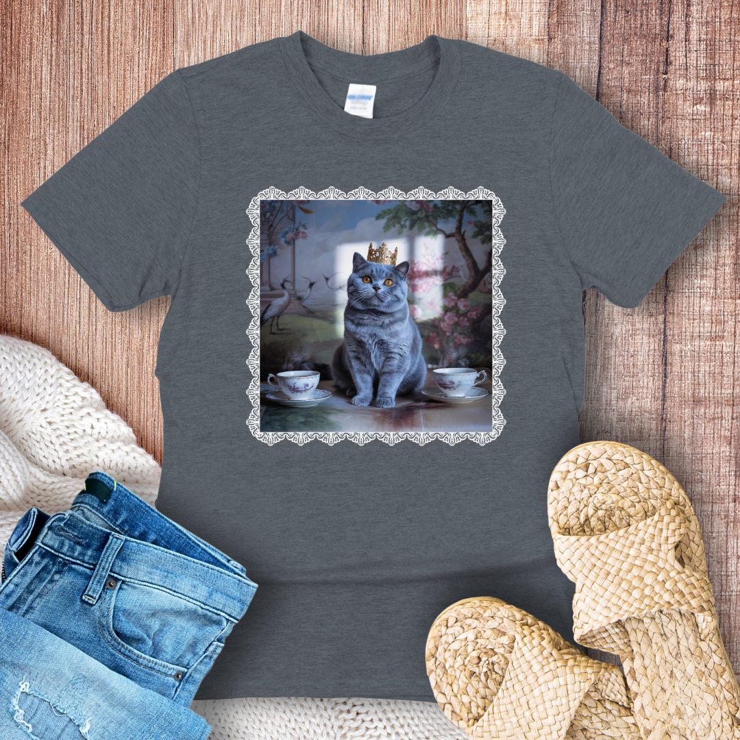 Royal British Shorthair Drinking Tea White Border T-Shirt