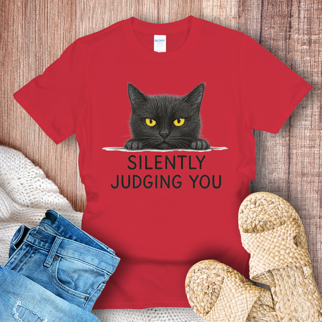 Silently Judging You – Funny Black Cat Graphic T-Shirt