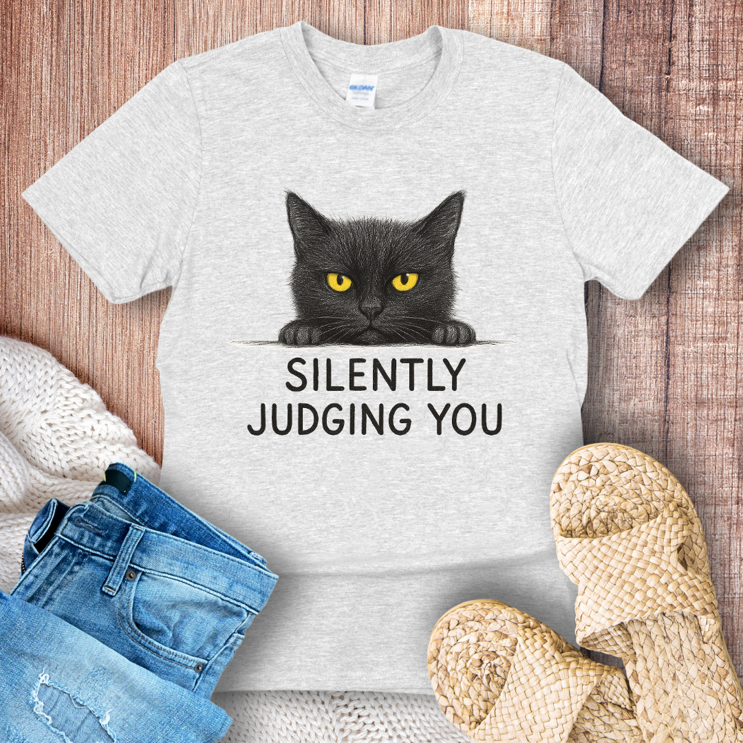 Silently Judging You – Funny Black Cat Graphic T-Shirt