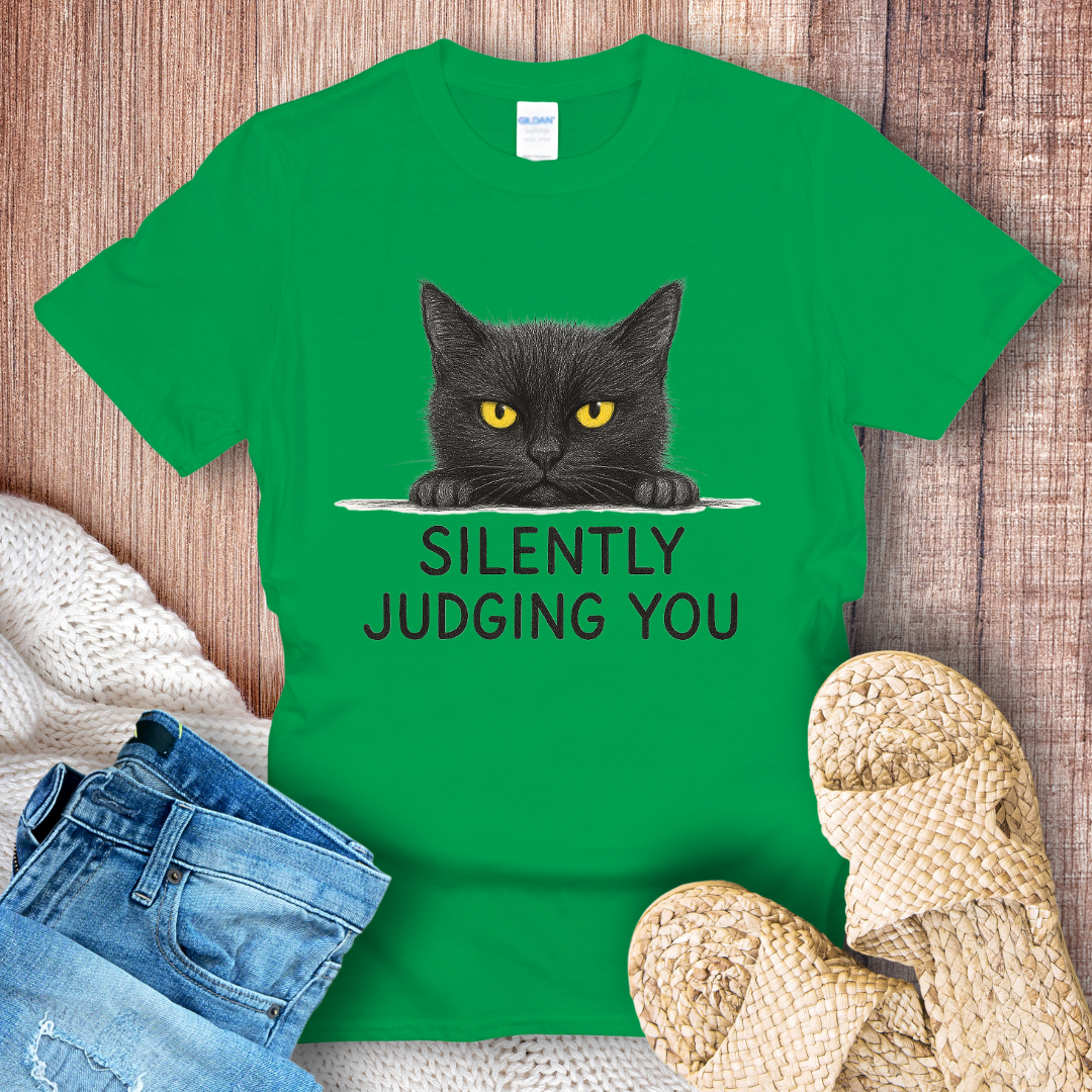 Silently Judging You – Funny Black Cat Graphic T-Shirt
