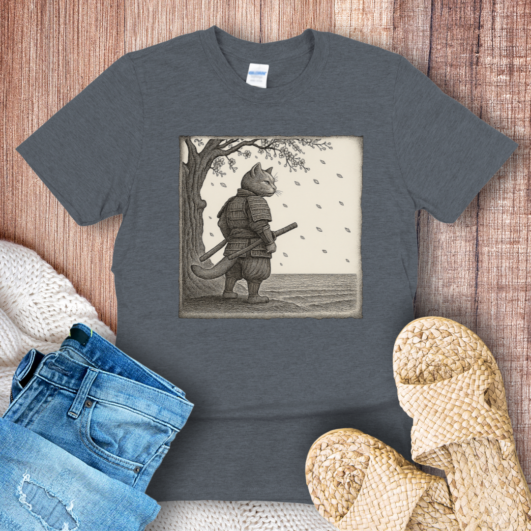 Samurai Cat Under the Cherry Blossom T-Shirt