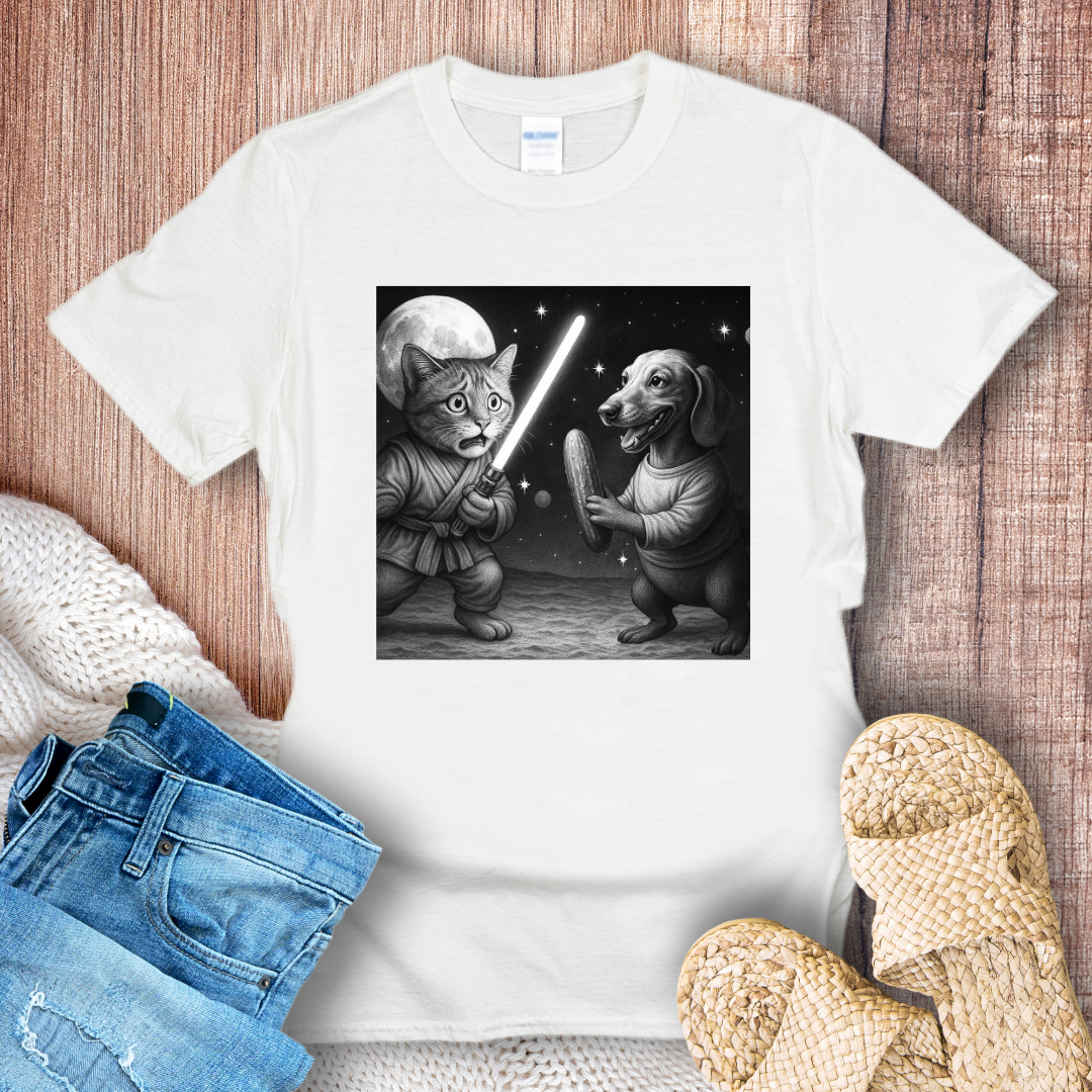 Cat vs Dog in Space Battle T-shirt
