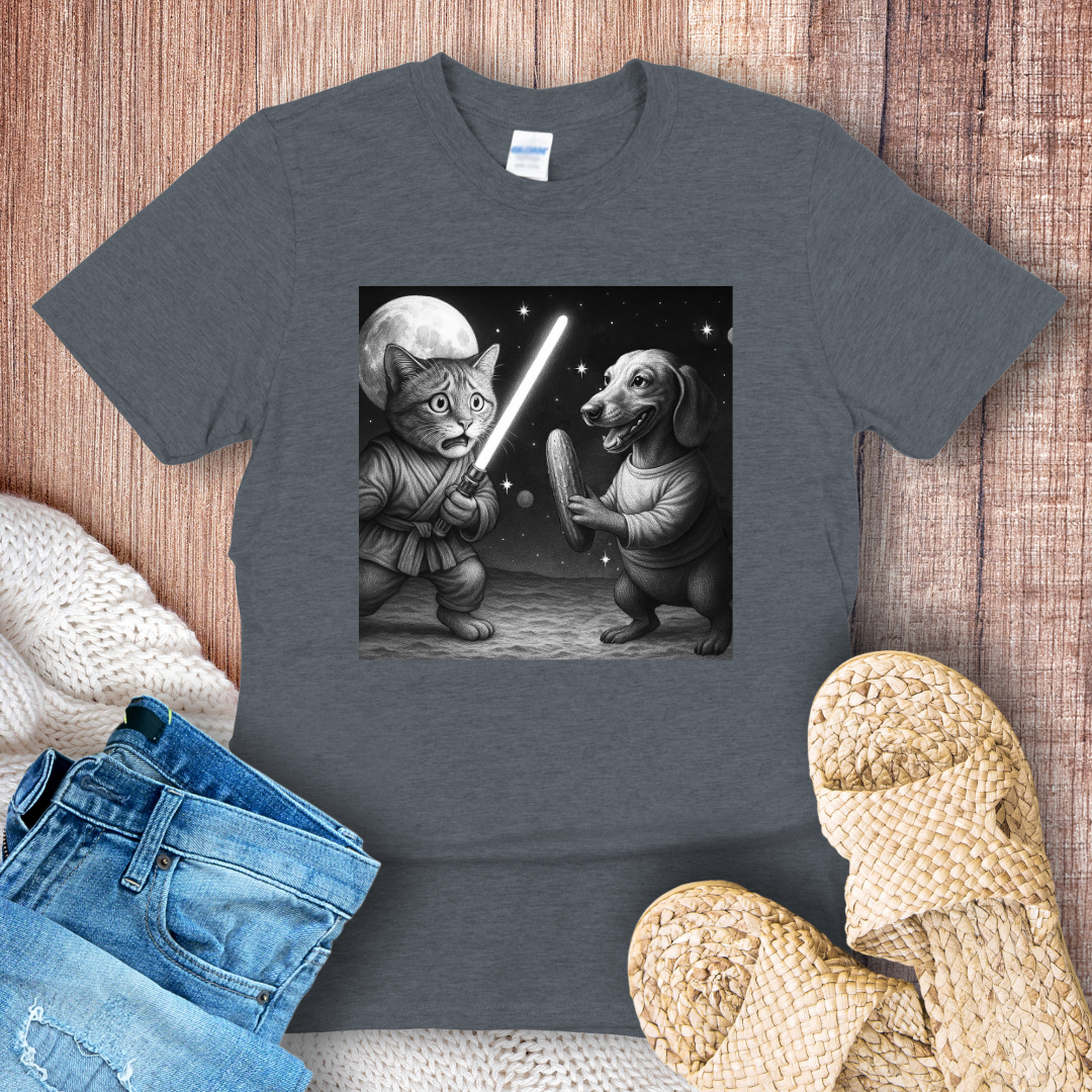 Cat vs Dog in Space Battle T-shirt