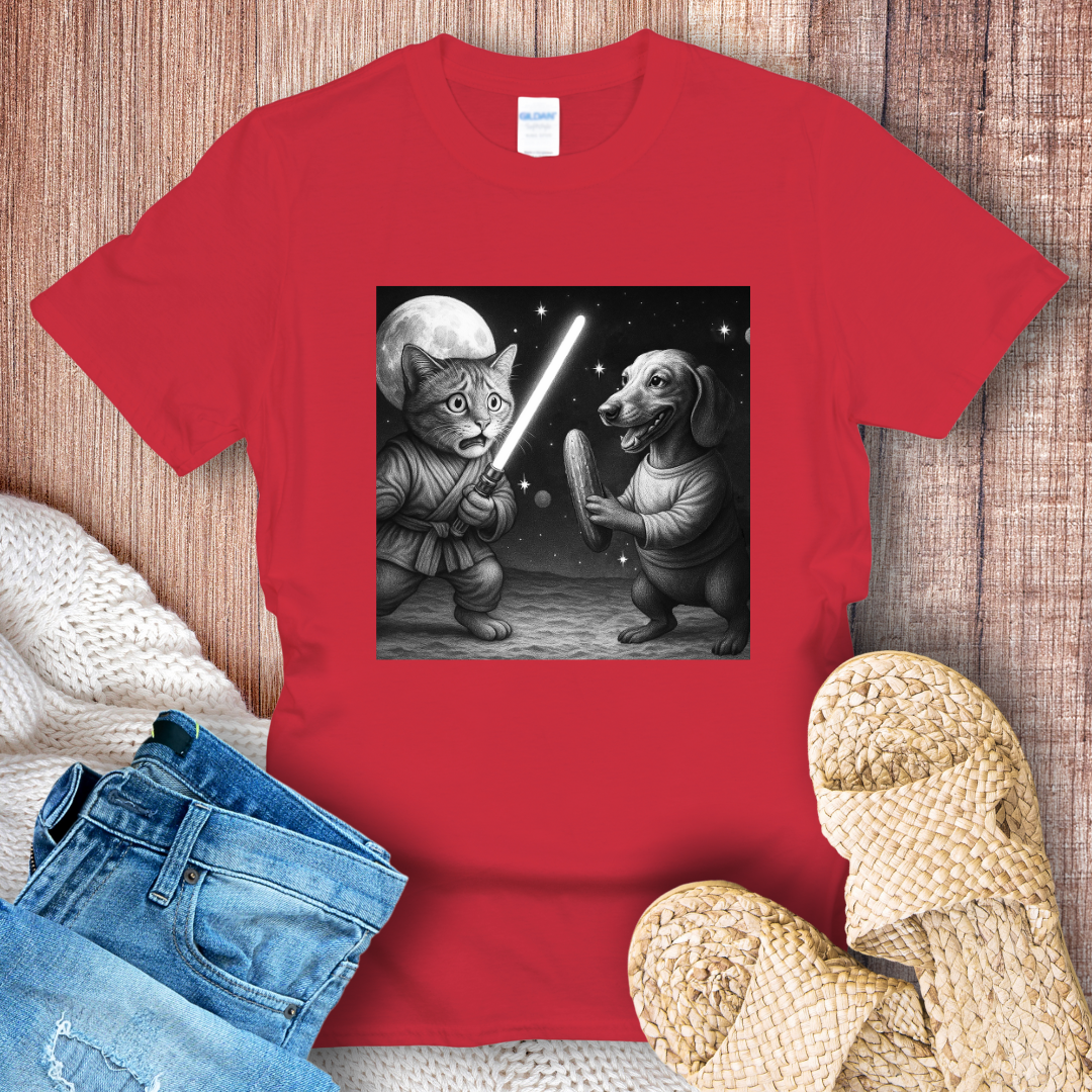 Cat vs Dog in Space Battle T-shirt