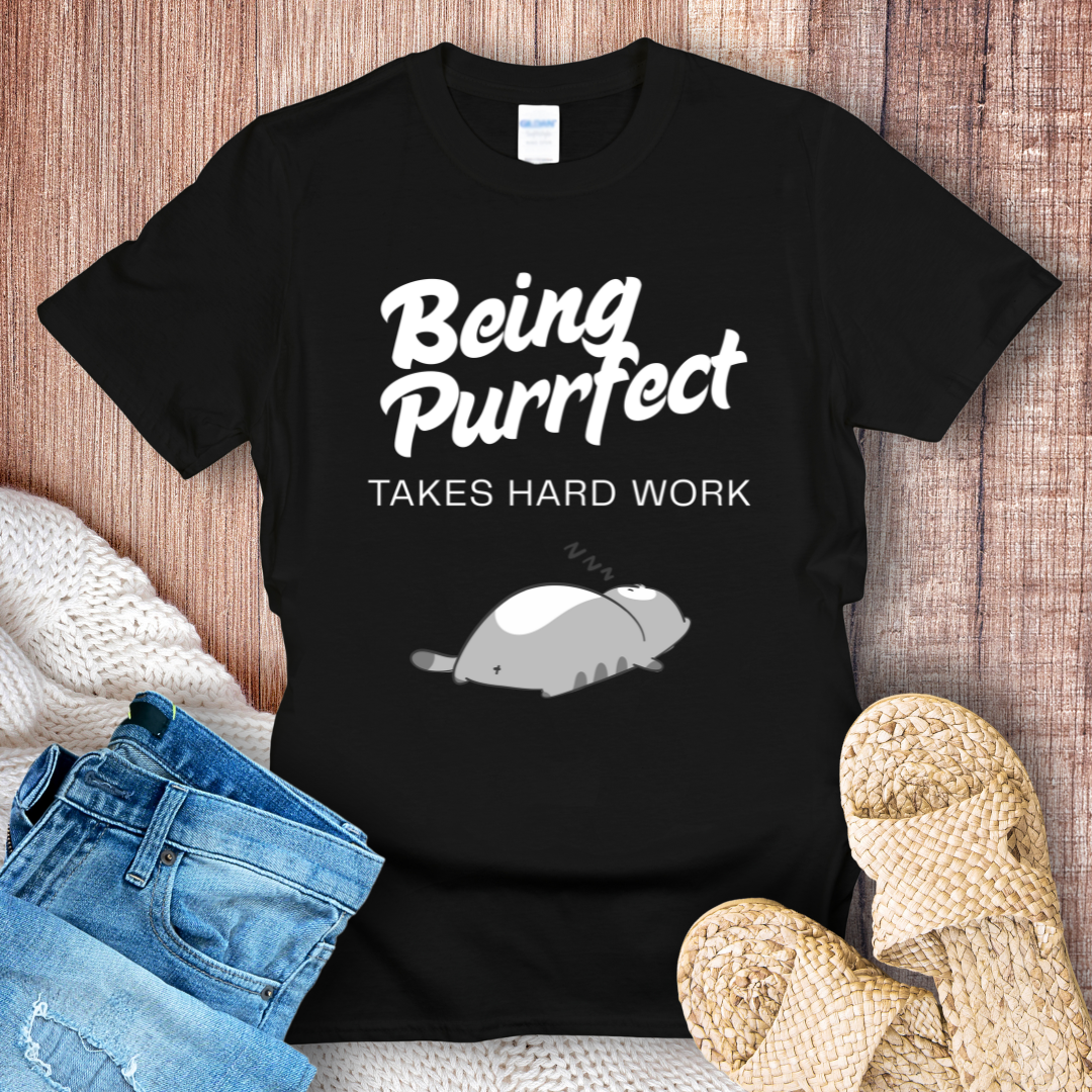 Beeing Purrfect Takes Hard Work Cat T-Shirt