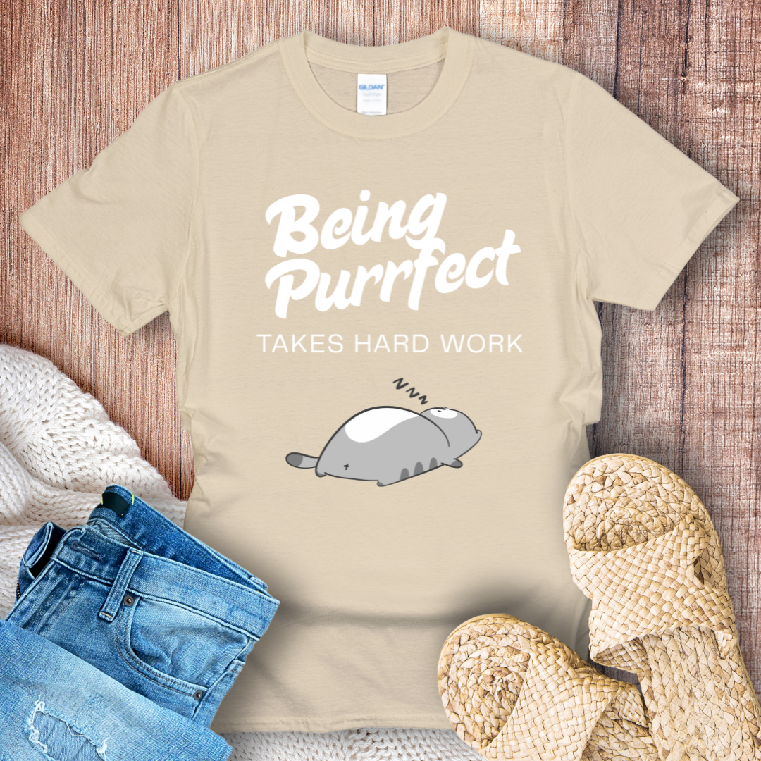 Beeing Purrfect Takes Hard Work Cat T-Shirt