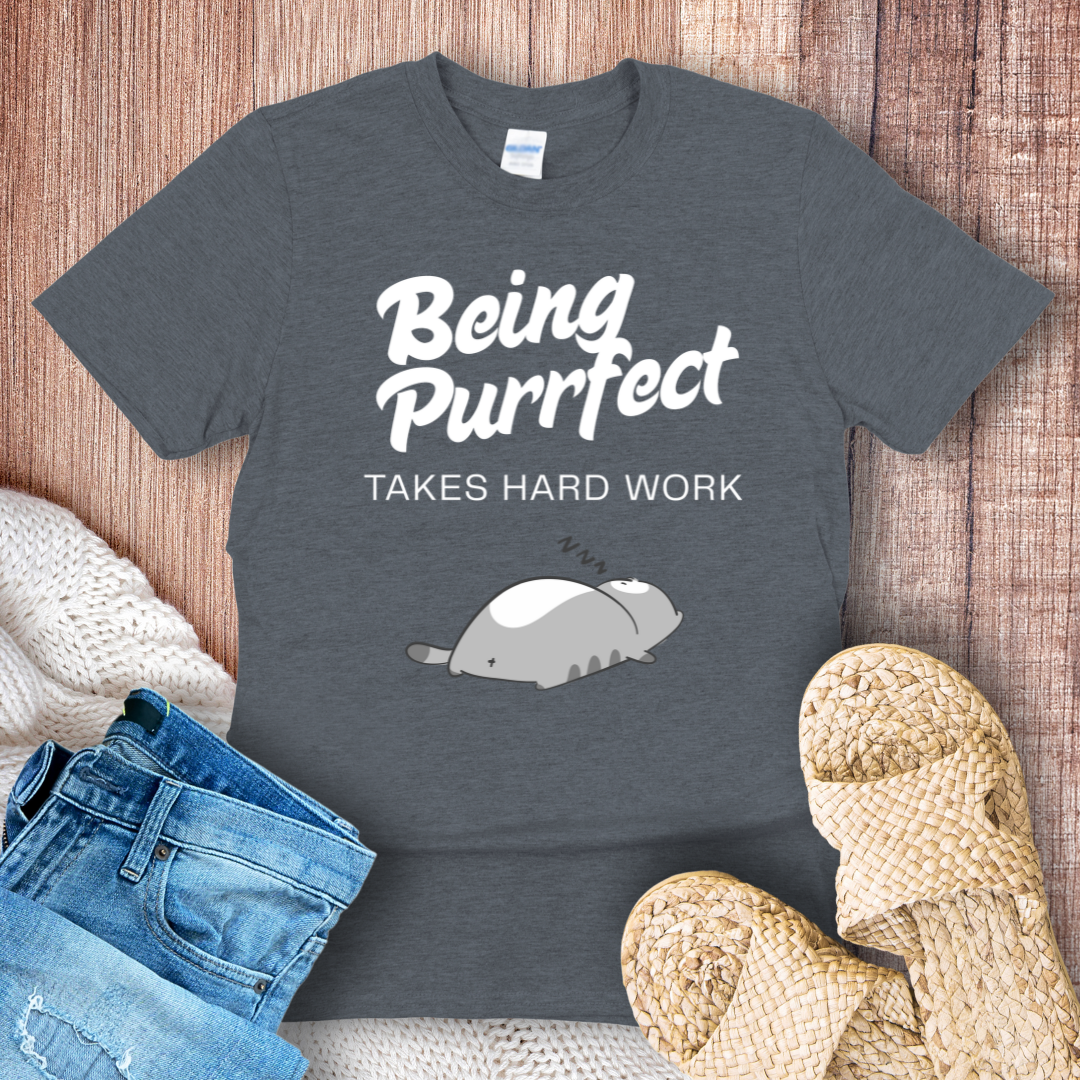 Beeing Purrfect Takes Hard Work Cat T-Shirt