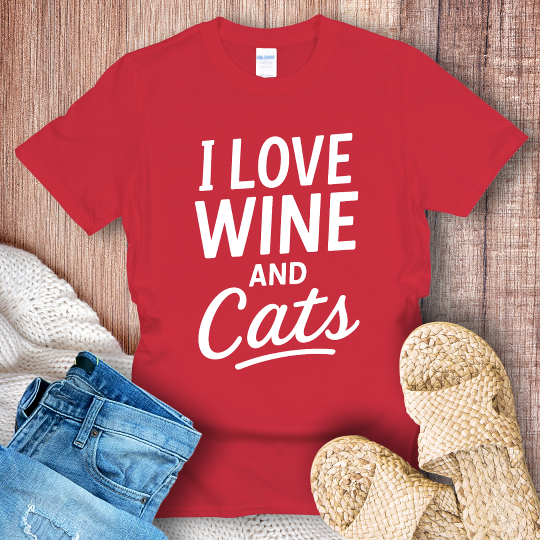 I Love Wine and Cats T-shirt