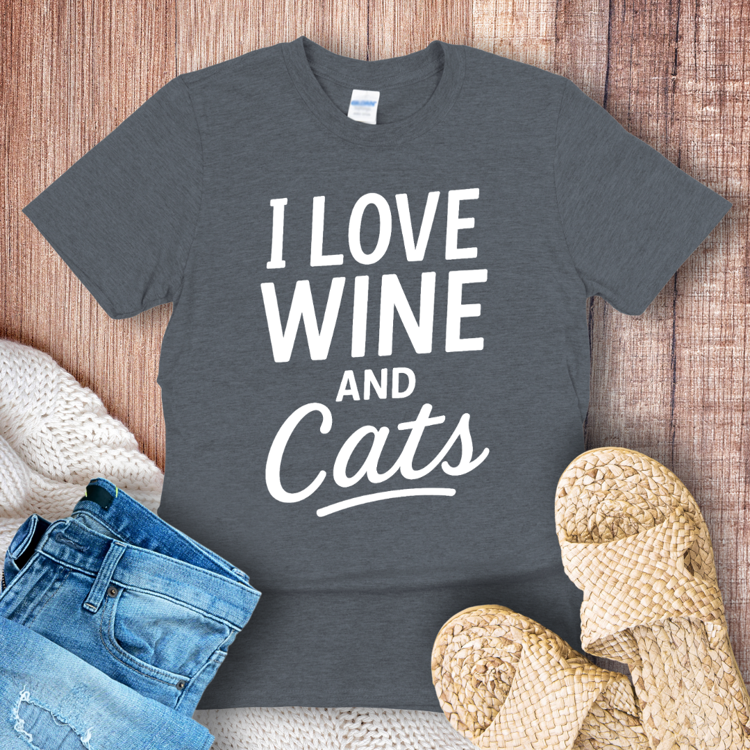 I Love Wine and Cats T-shirt