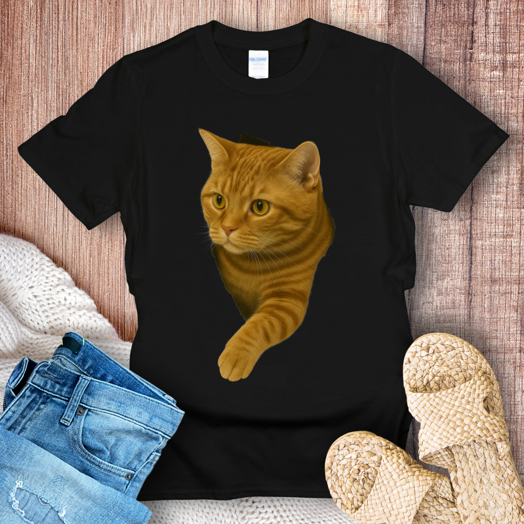 Tabby Orange Cat in Hole T-shirt