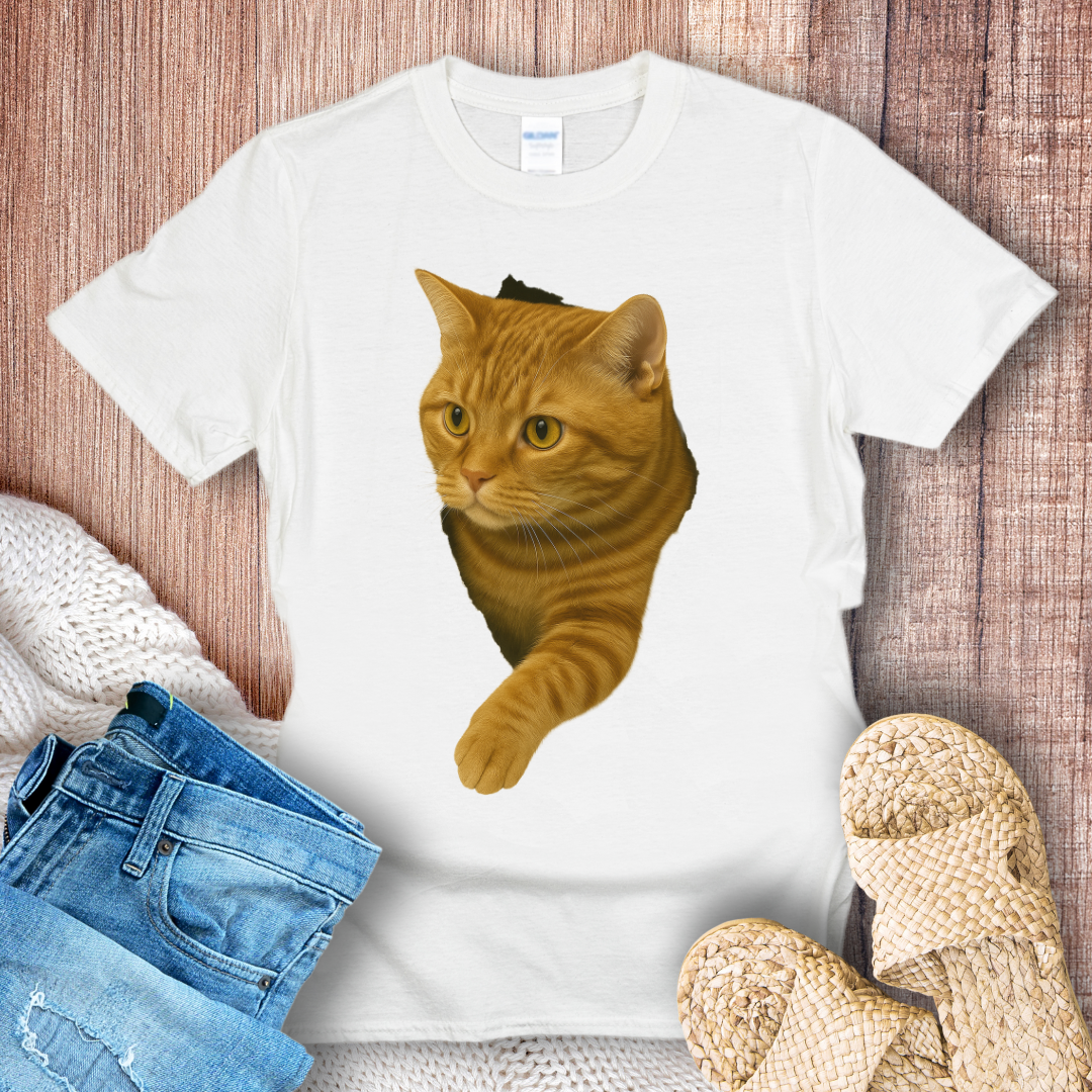 Tabby Orange Cat in Hole T-shirt