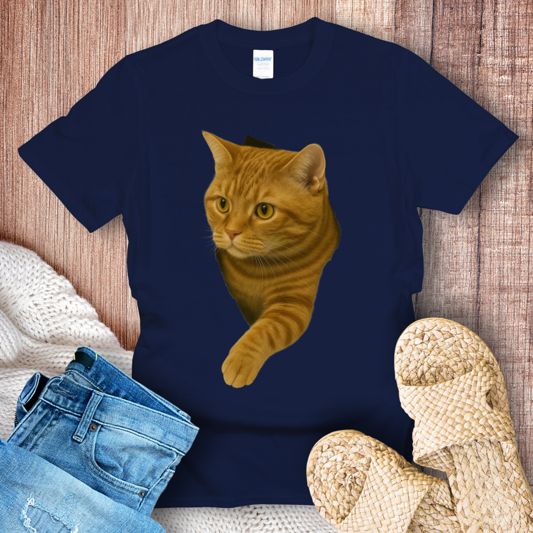 Tabby Orange Cat in Hole T-shirt