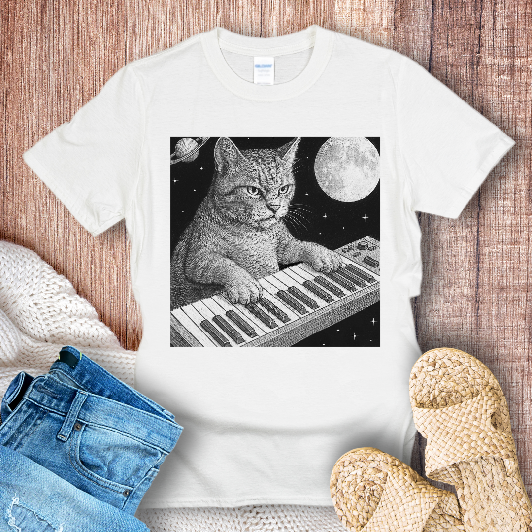 Piano Cat in Space T-Shirt