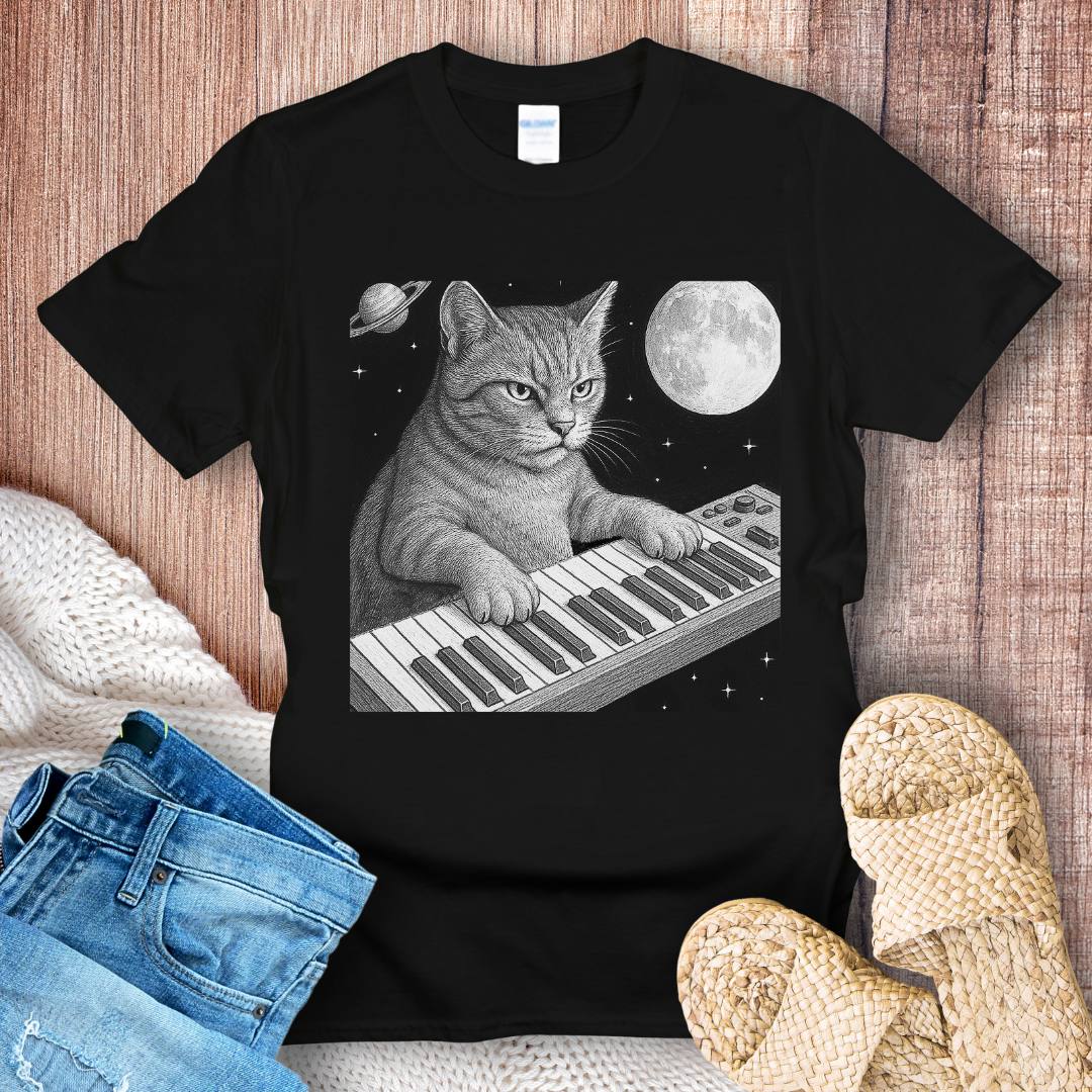 Piano Cat in Space T-Shirt