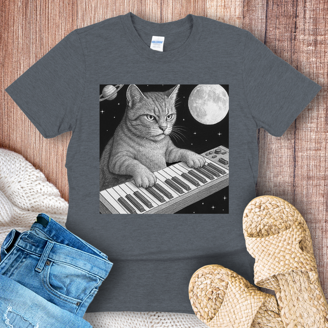 Piano Cat in Space T-Shirt