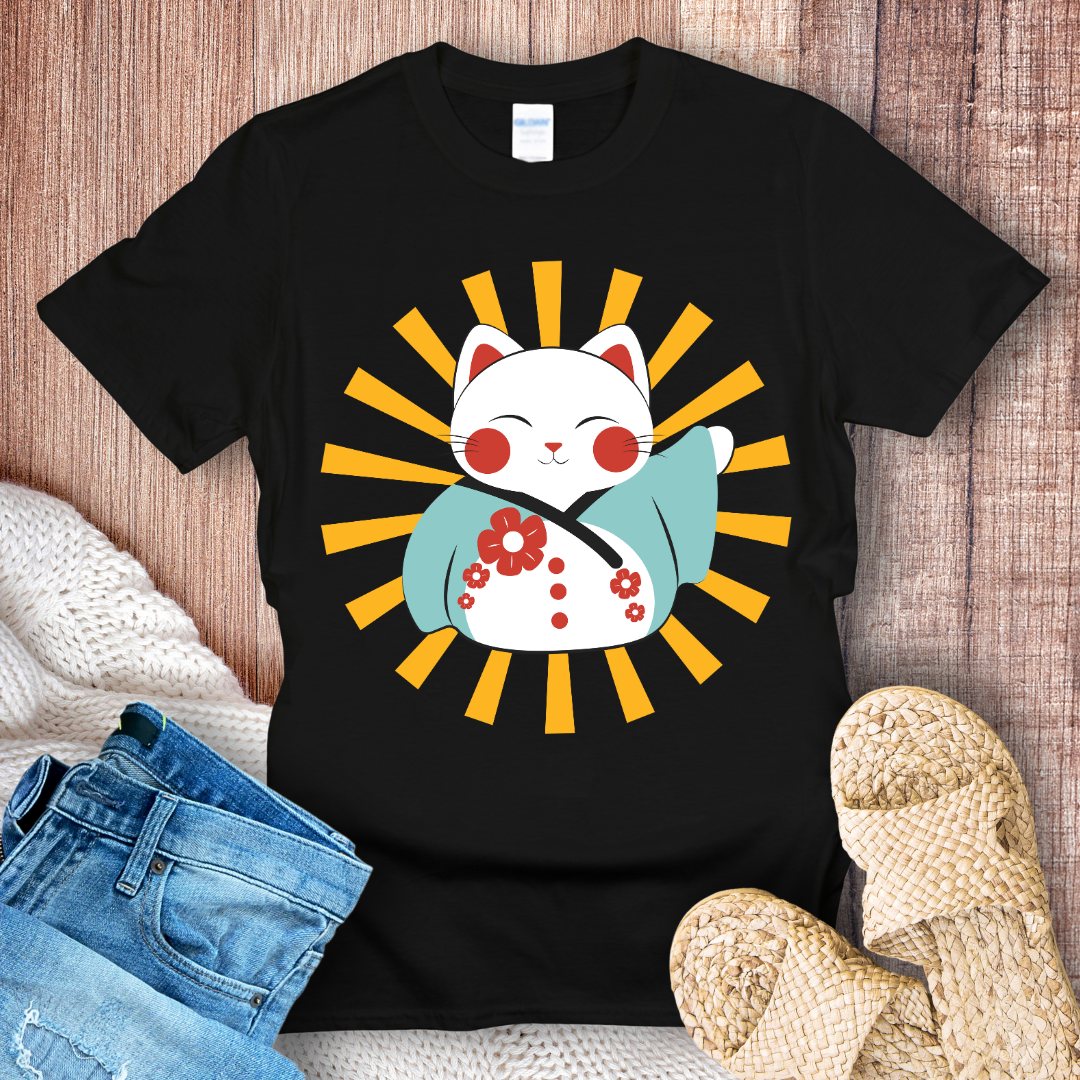 Smiling Lucky Cat Graphic T-Shirt