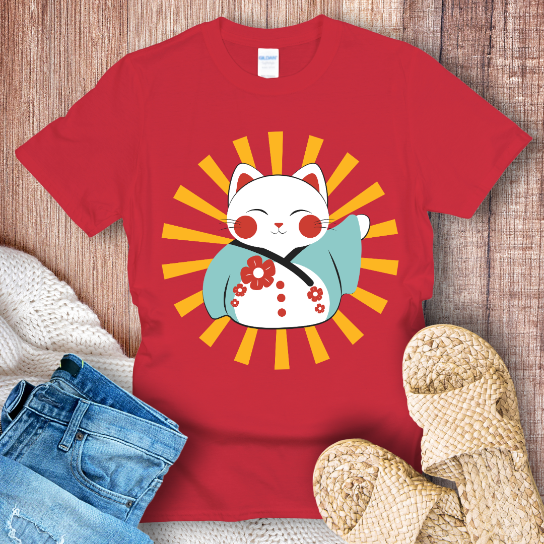 Smiling Lucky Cat Graphic T-Shirt