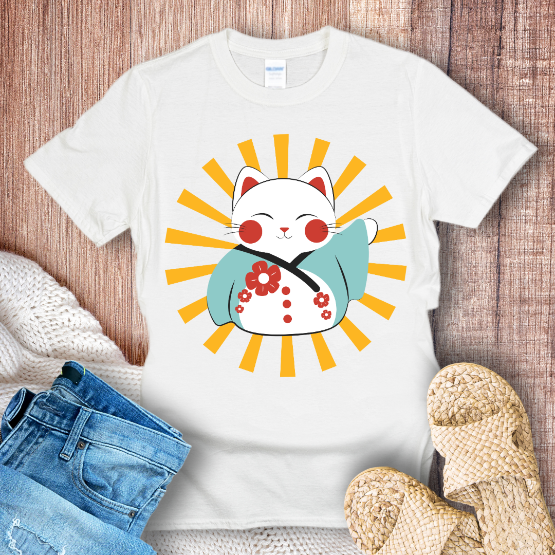 Smiling Lucky Cat Graphic T-Shirt