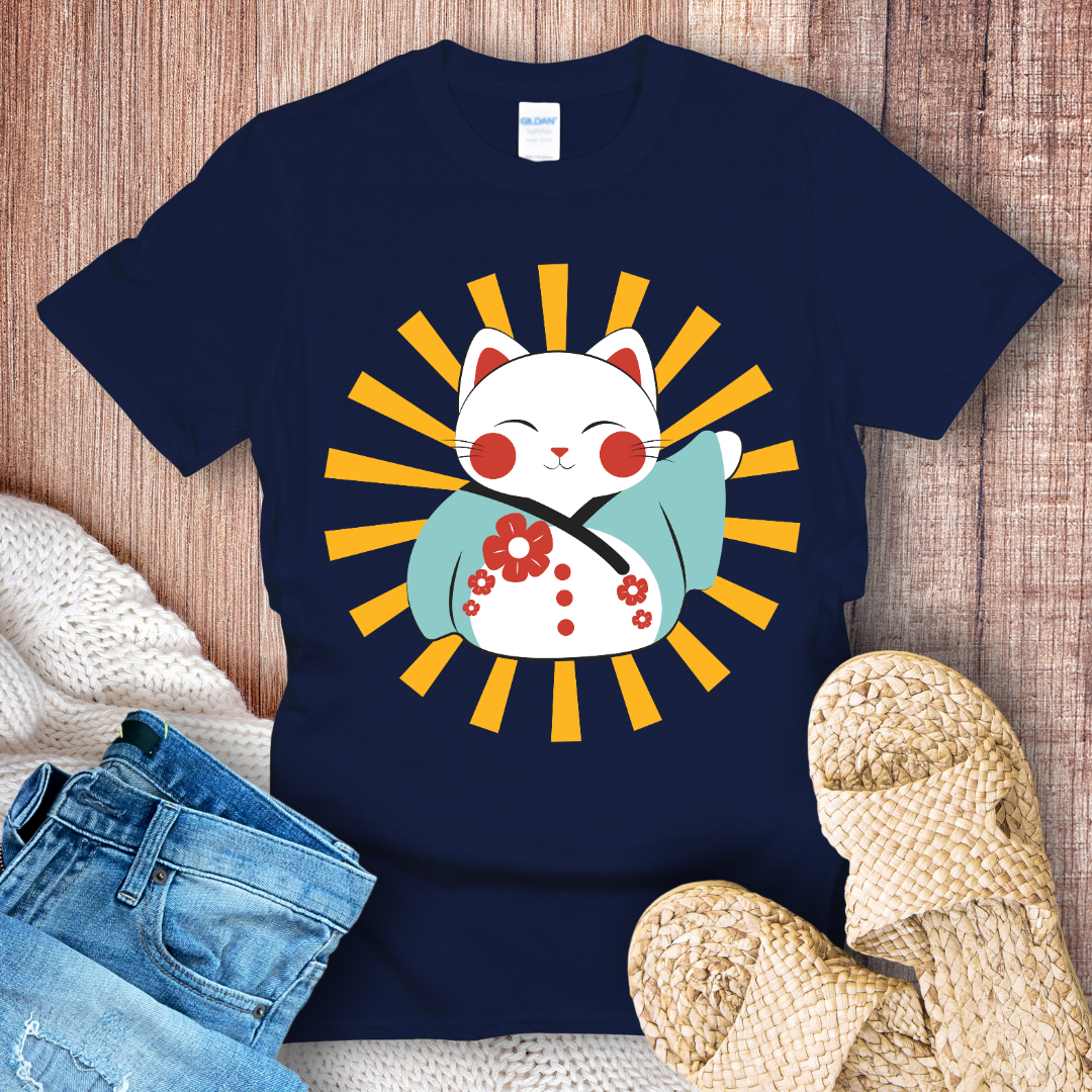 Smiling Lucky Cat Graphic T-Shirt