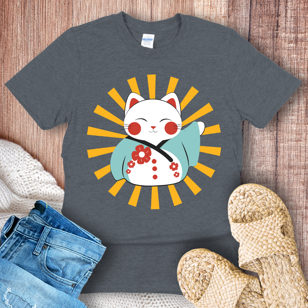 Smiling Lucky Cat Graphic T-Shirt