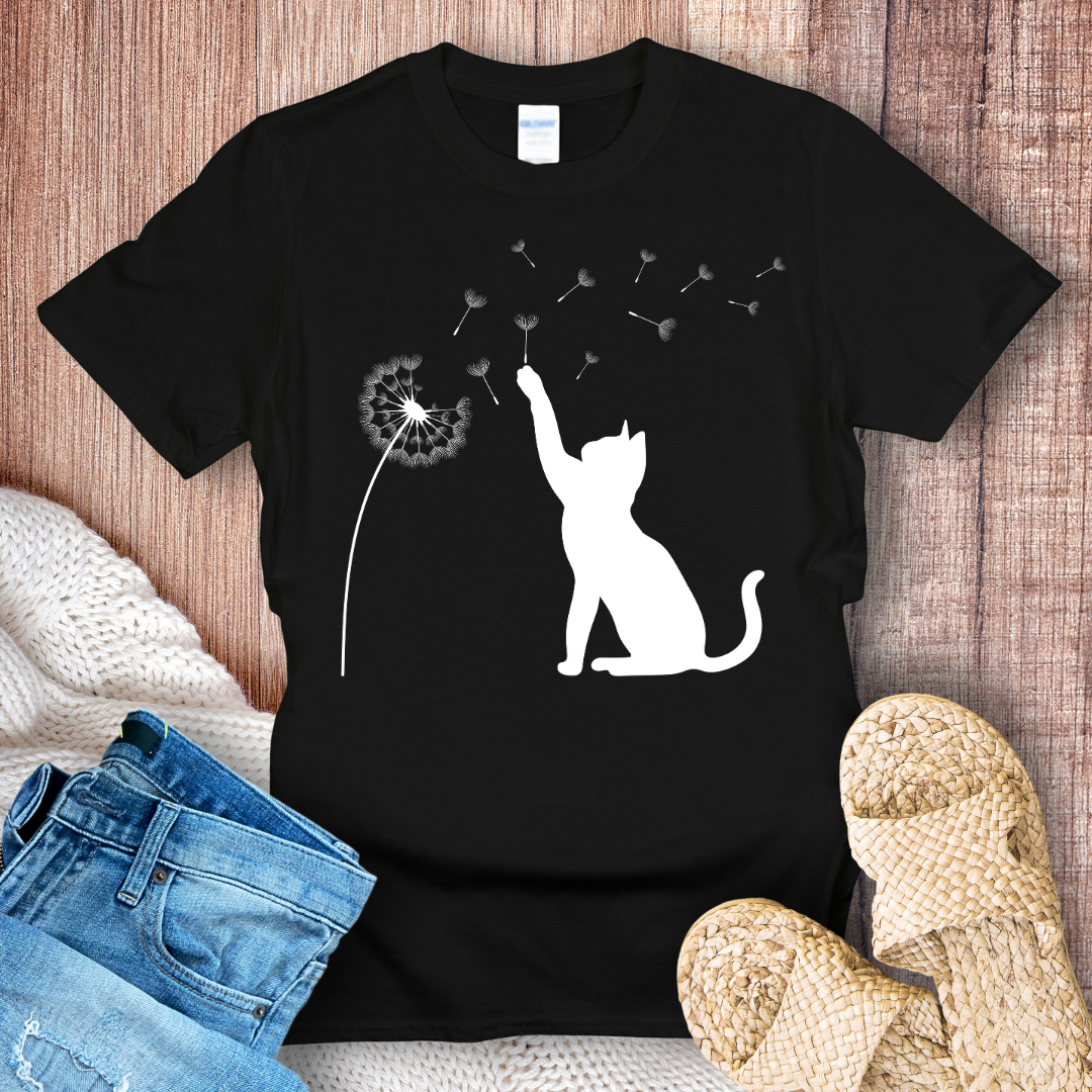 Cat and Dandelion Minimalistic T-Shirt