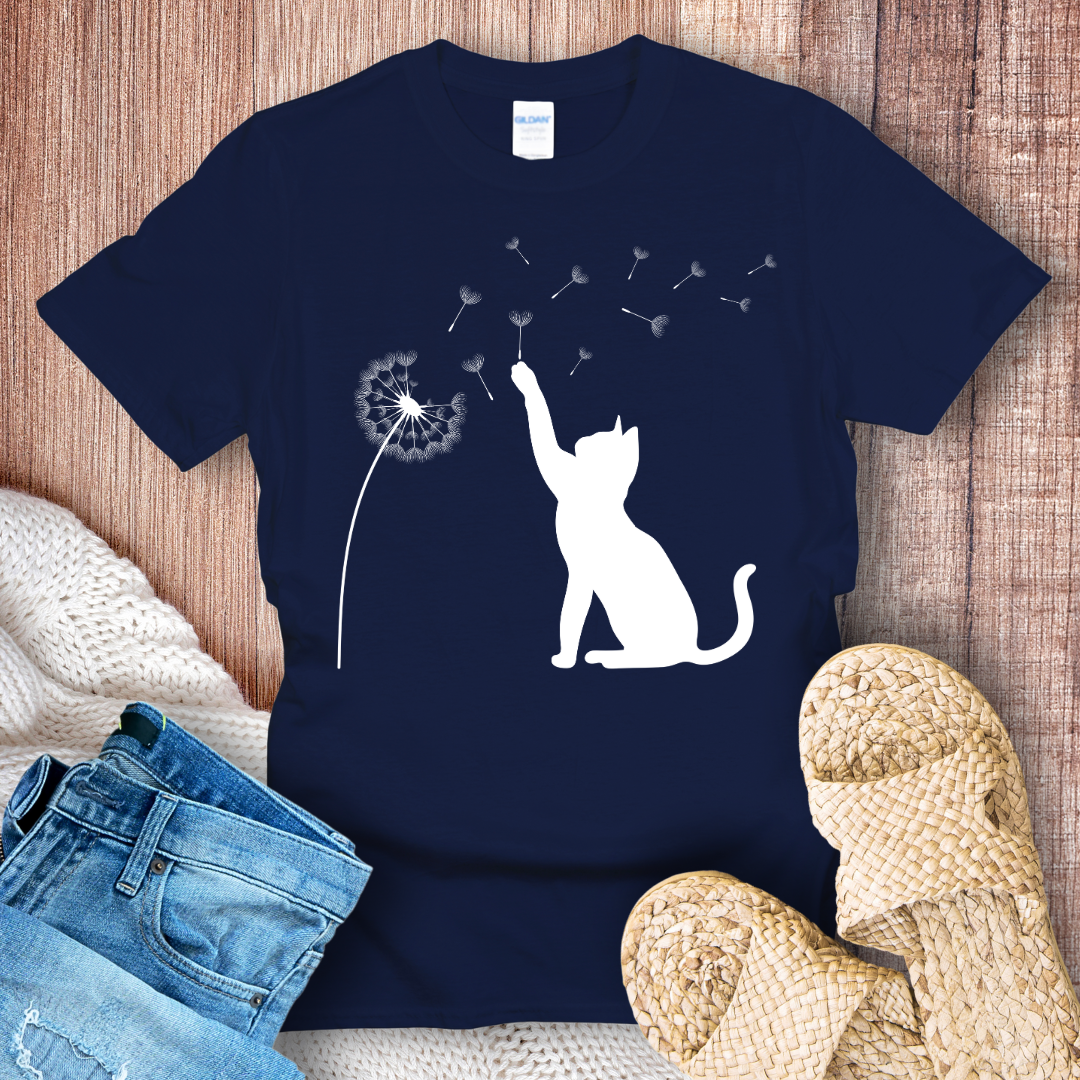 Cat and Dandelion Minimalistic T-Shirt