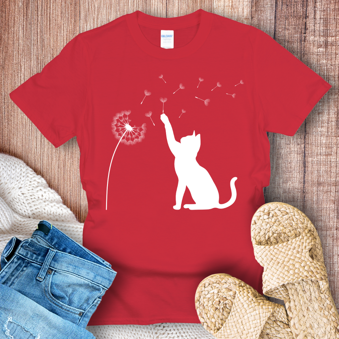 Cat and Dandelion Minimalistic T-Shirt