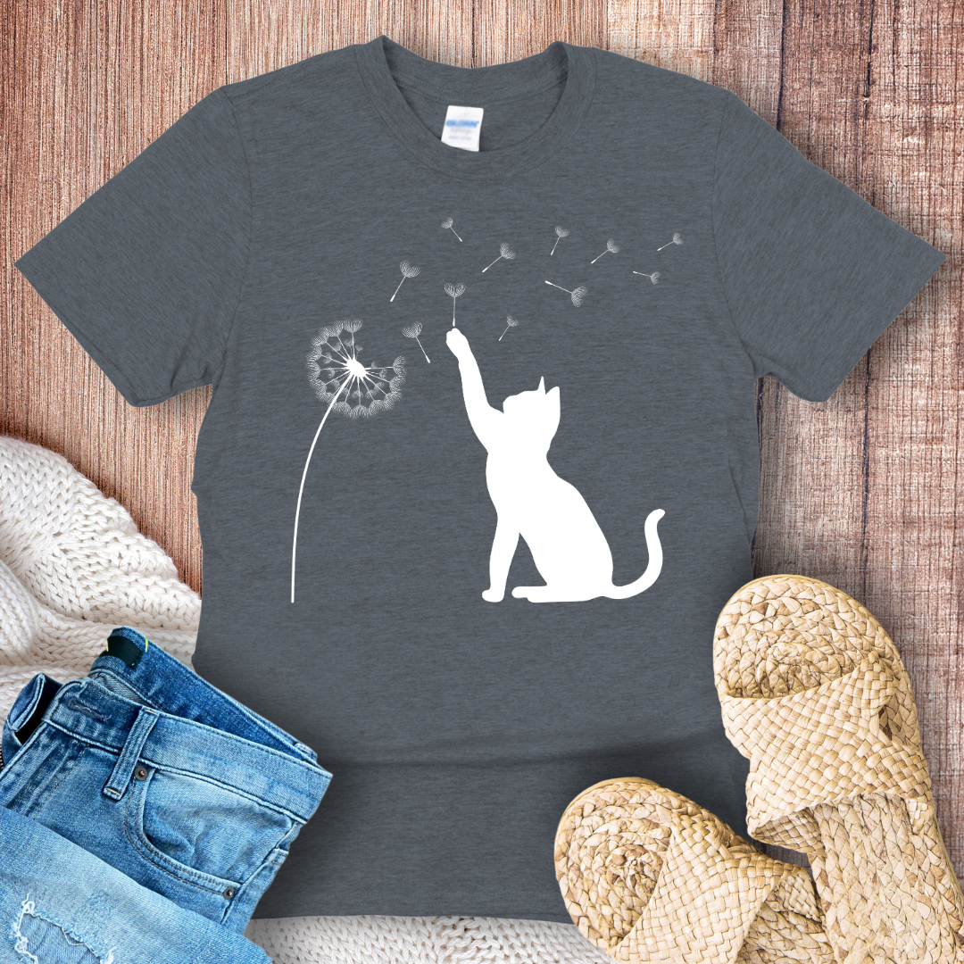 Cat and Dandelion Minimalistic T-Shirt