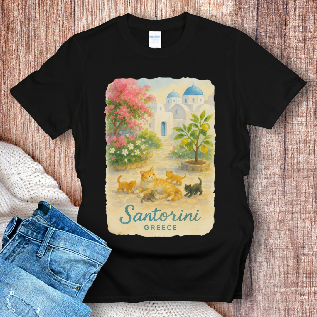 Cat Mom in Santorini Greece T-Shirt