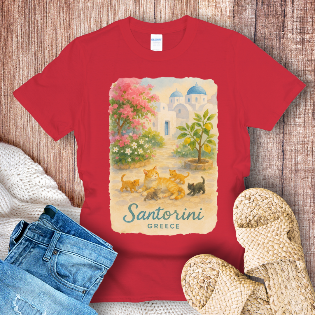 Cat Mom in Santorini Greece T-Shirt
