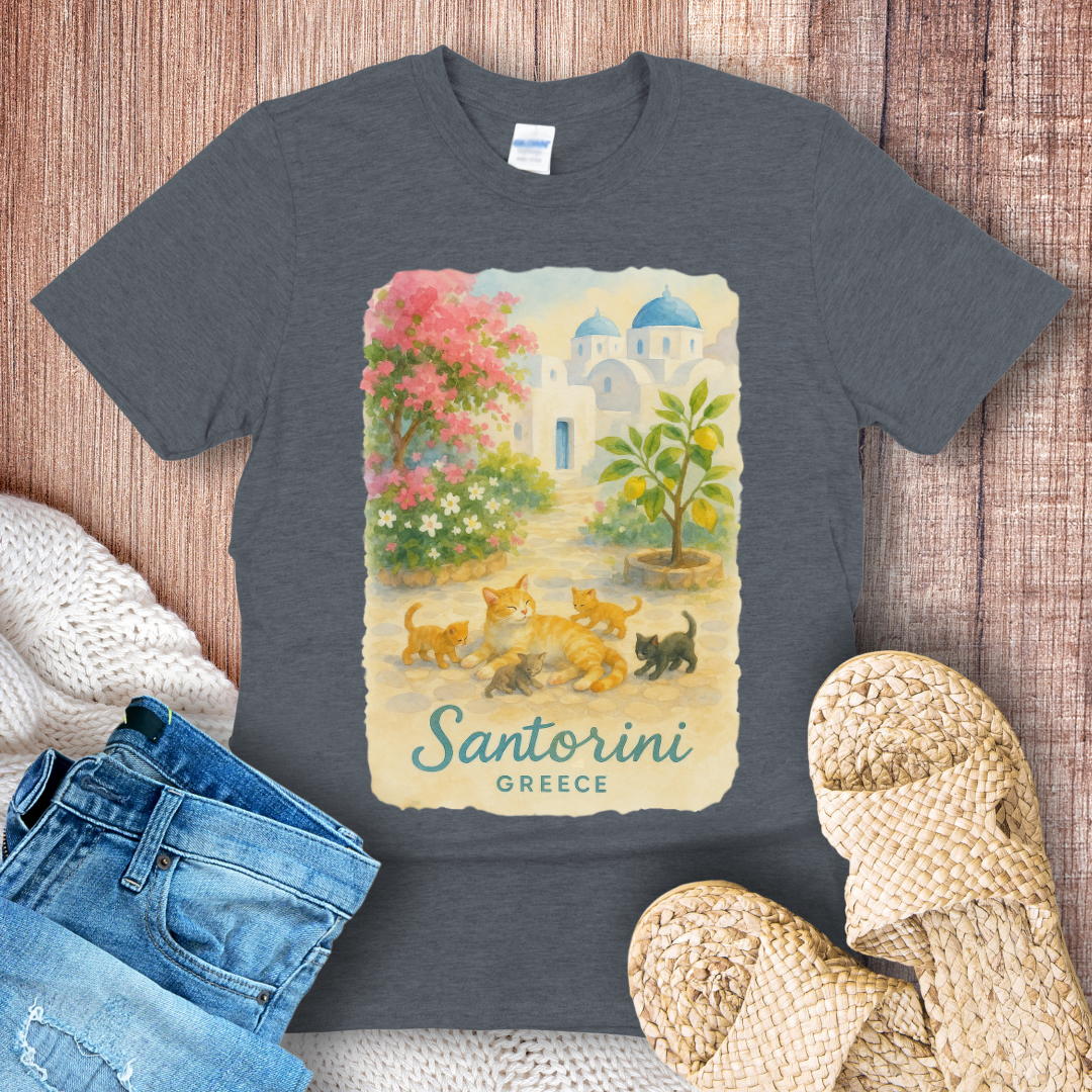 Cat Mom in Santorini Greece T-Shirt