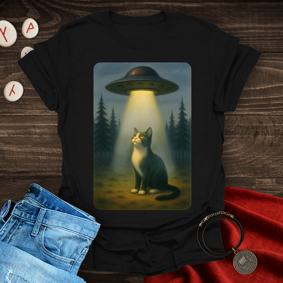 UFO and Cat in the woods T-Shirt