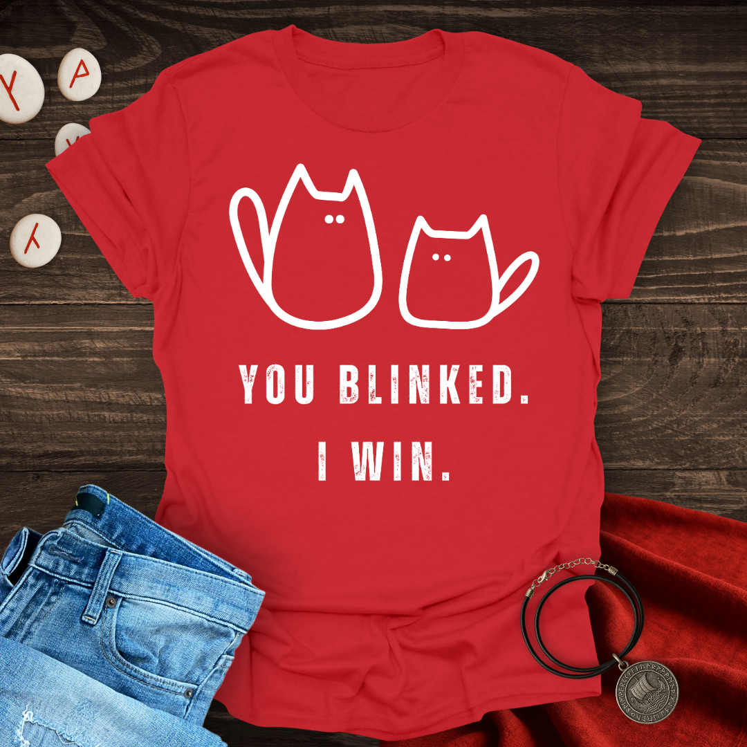 You Blinked I Win – Minimalist Doodle Cat T-Shirt