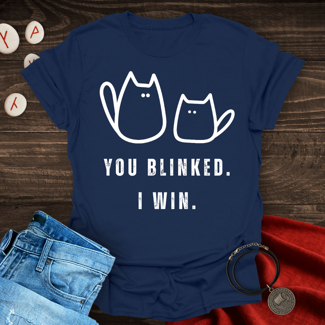 You Blinked I Win – Minimalist Doodle Cat T-Shirt