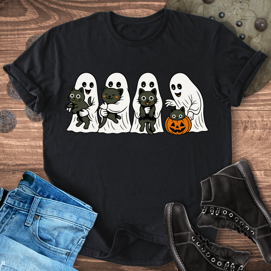 Ghosts & Black Cats – Halloween Graphic T-Shirt