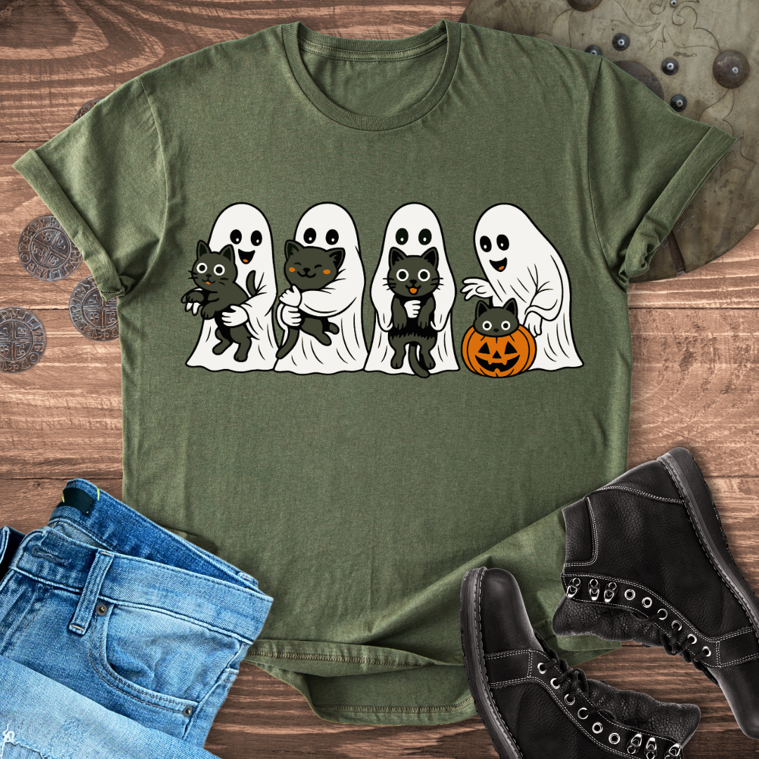 Ghosts & Black Cats – Halloween Graphic T-Shirt