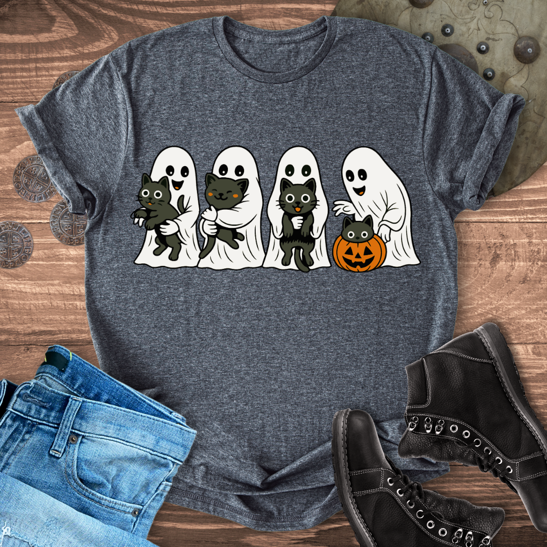 Ghosts & Black Cats – Halloween Graphic T-Shirt