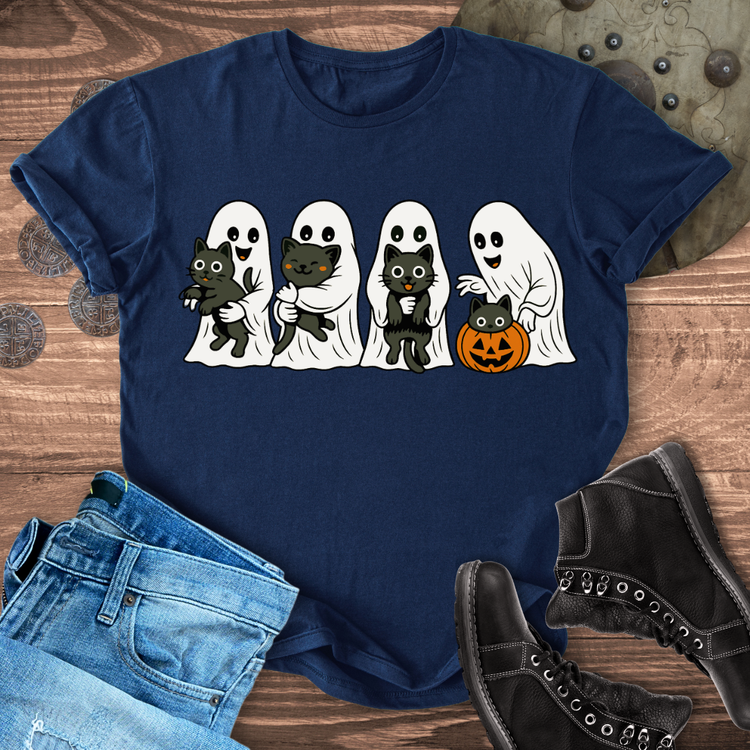Ghosts & Black Cats – Halloween Graphic T-Shirt