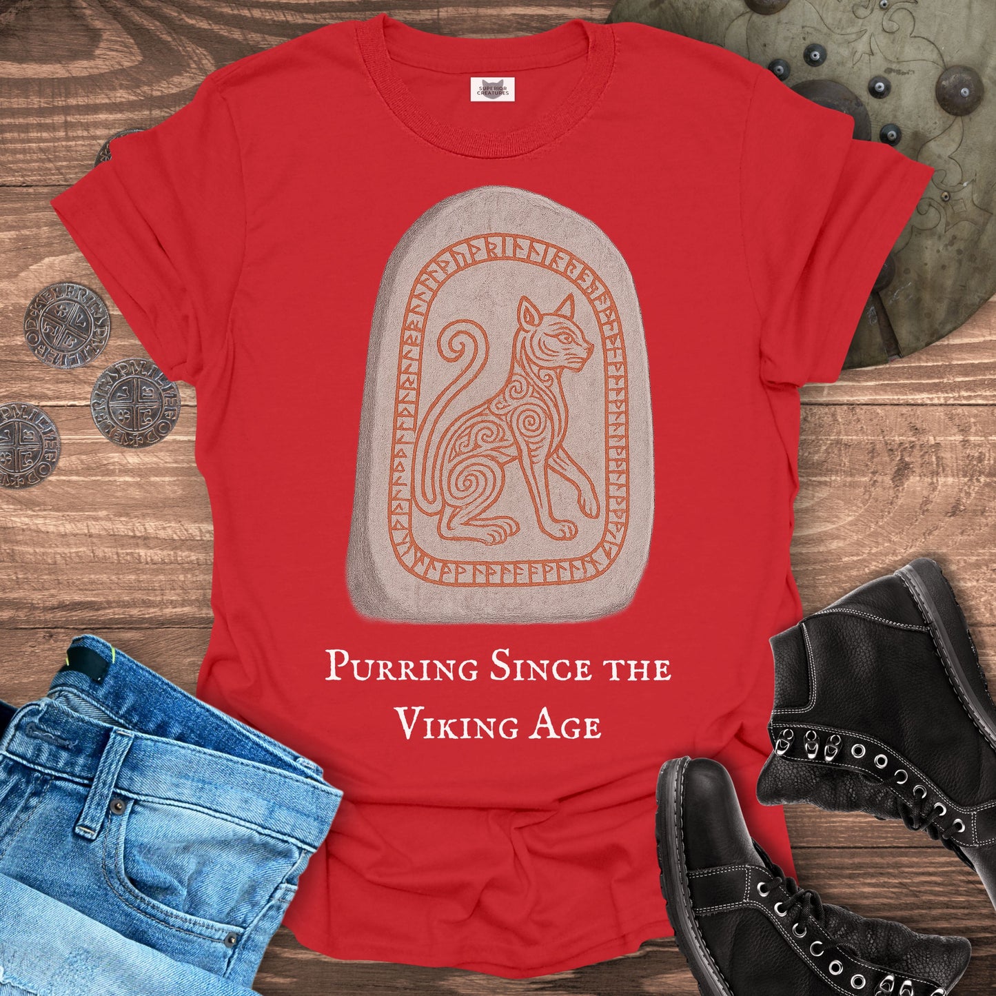Purring Since the Viking Age - Runestone Cat T-shirt