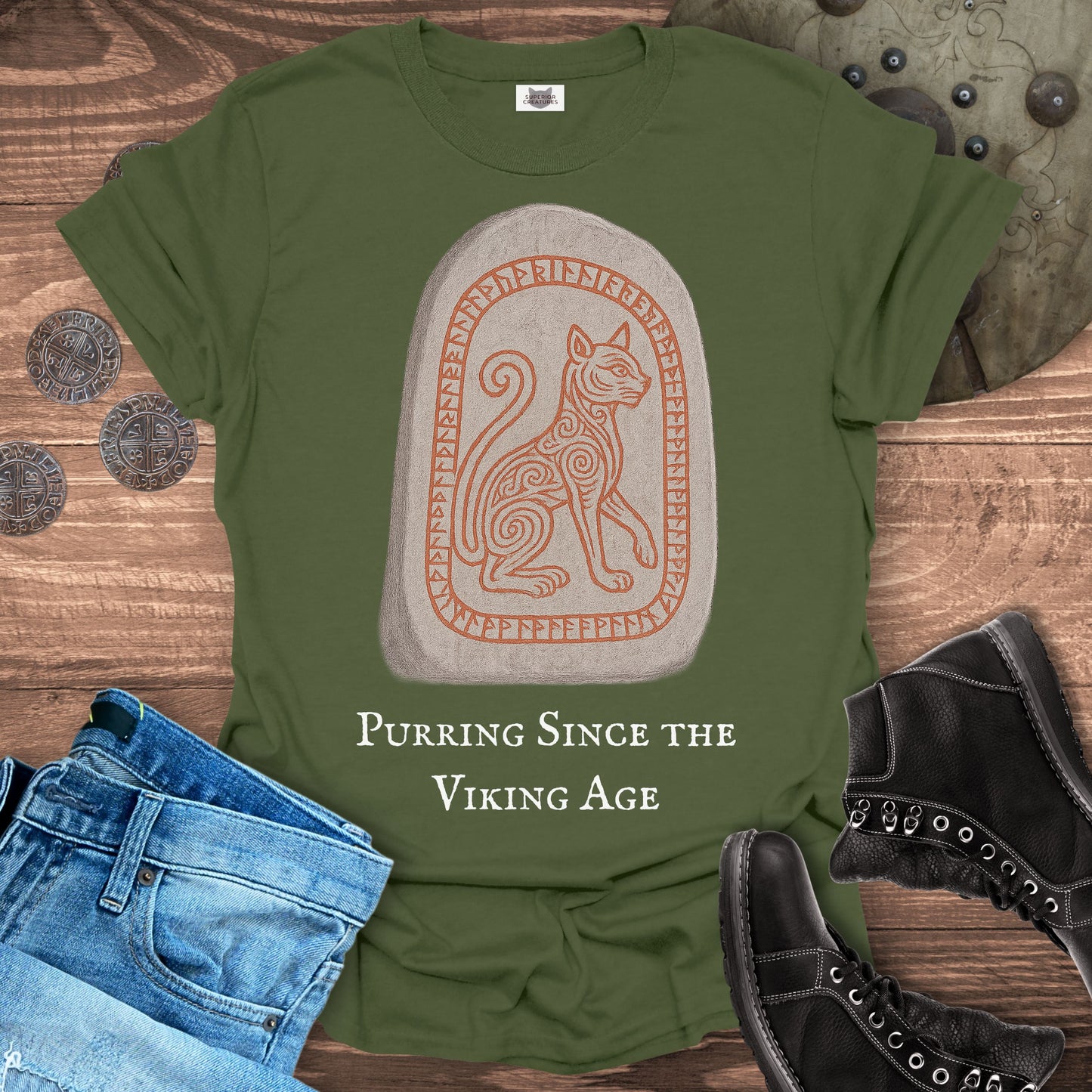 Purring Since the Viking Age - Runestone Cat T-shirt