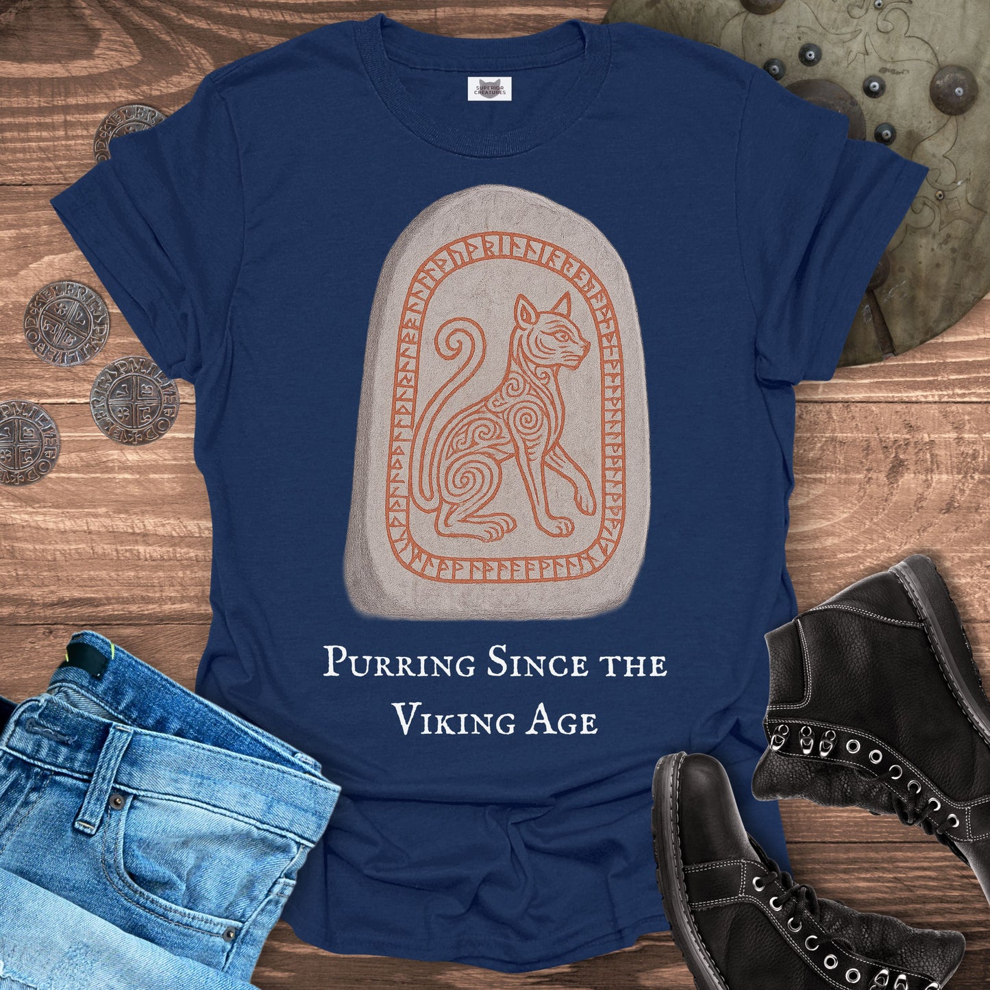 Purring Since the Viking Age - Runestone Cat T-shirt
