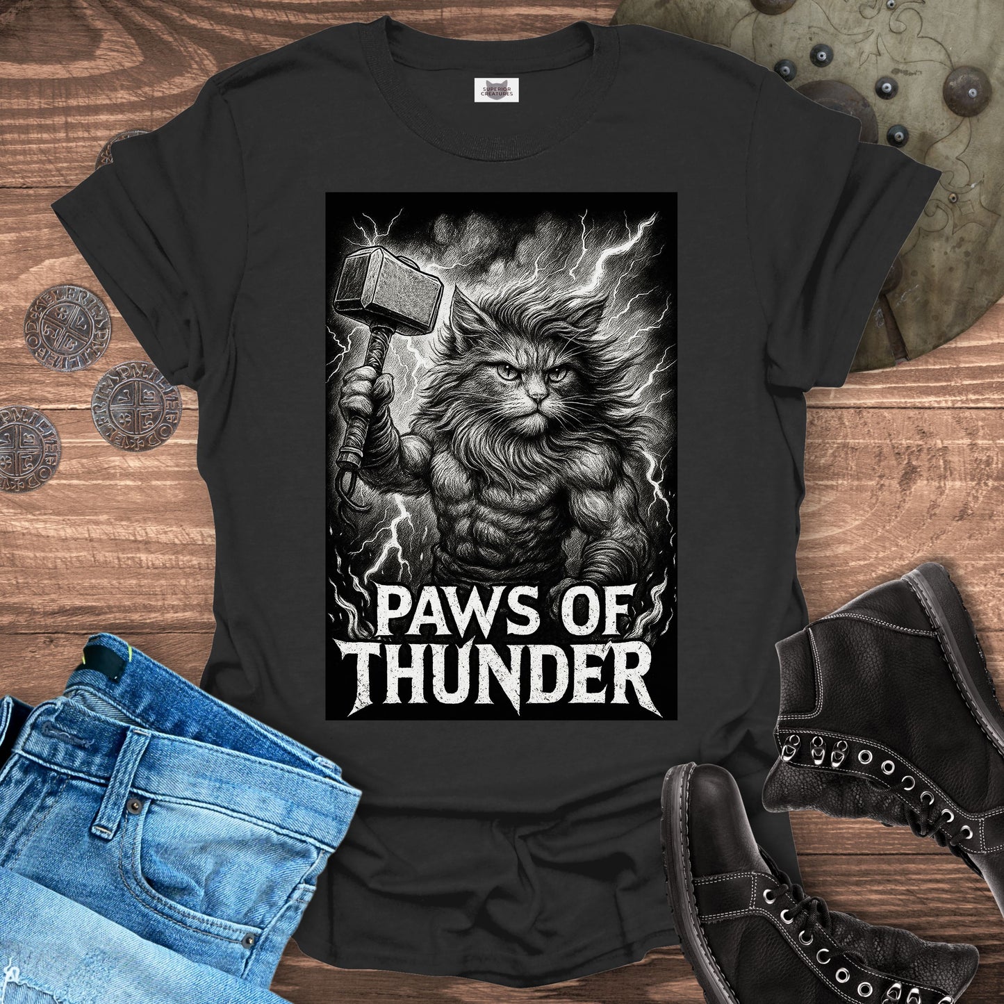 Paws of Thunder - Thor Viking Cat T-Shirt