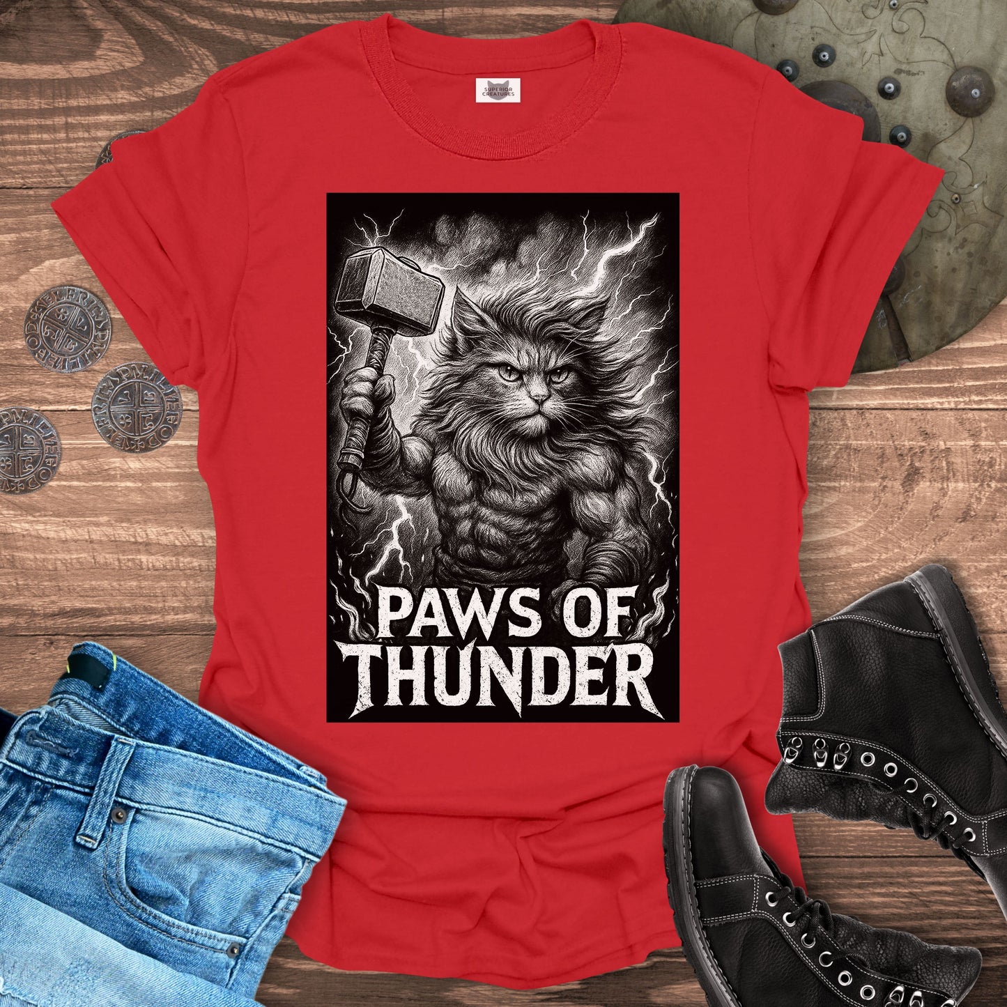 Paws of Thunder - Thor Viking Cat T-Shirt