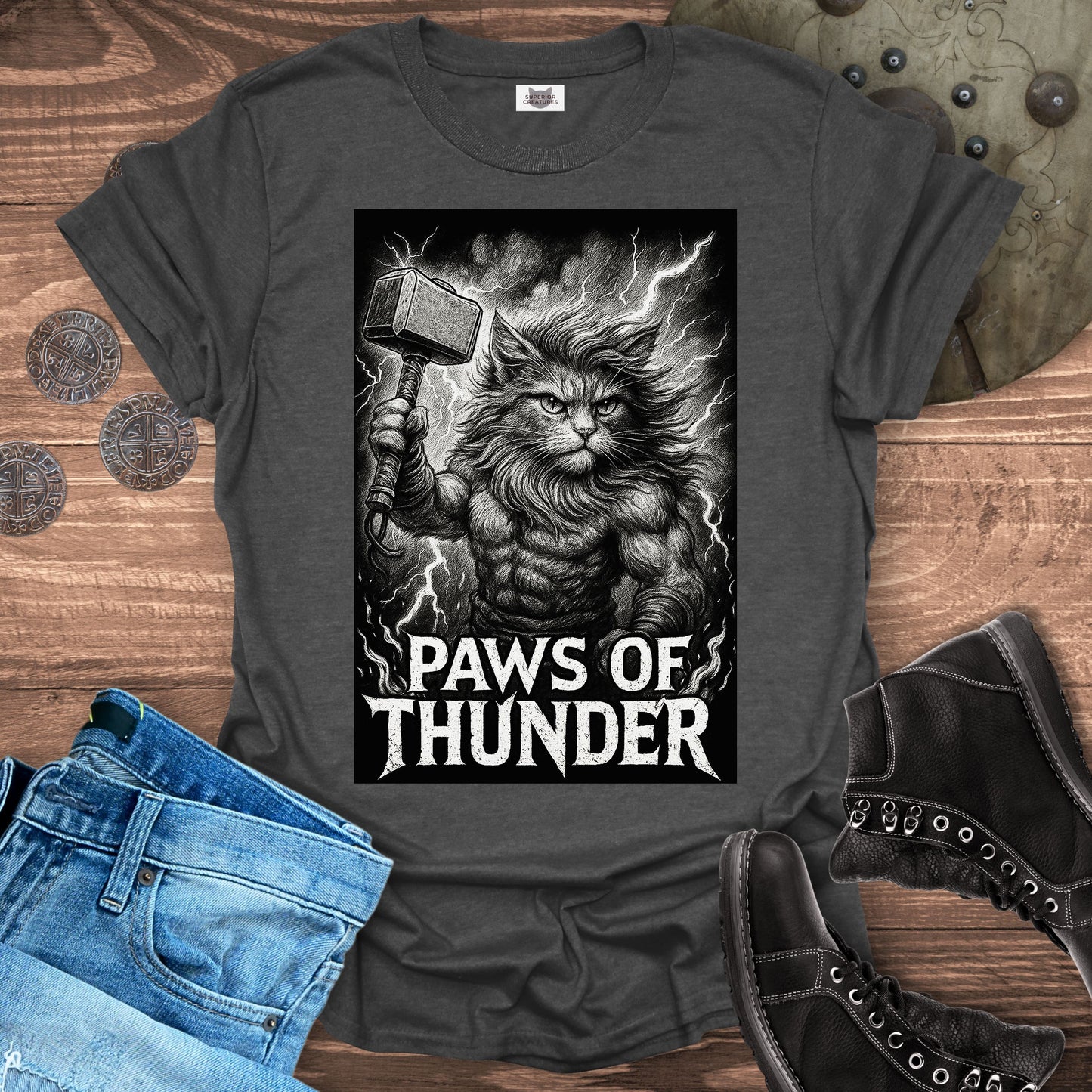 Paws of Thunder - Thor Viking Cat T-Shirt