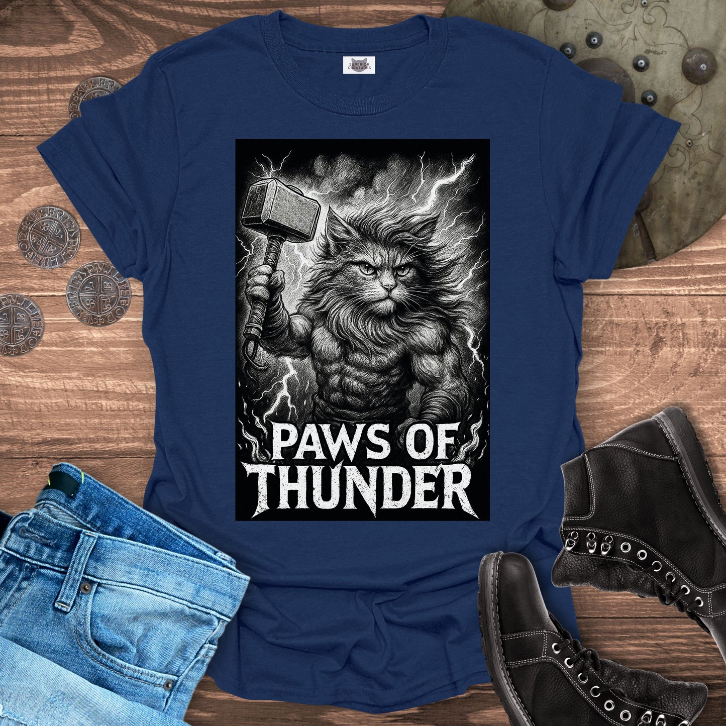 Paws of Thunder - Thor Viking Cat T-Shirt