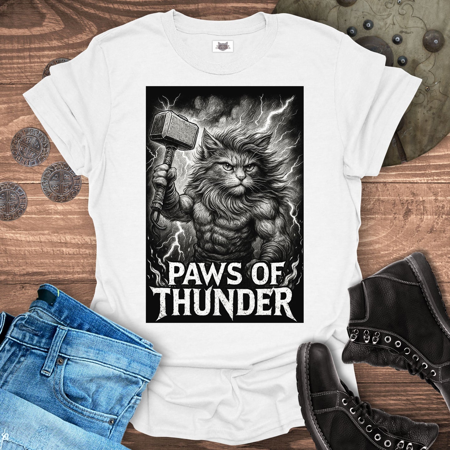 Paws of Thunder - Thor Viking Cat T-Shirt