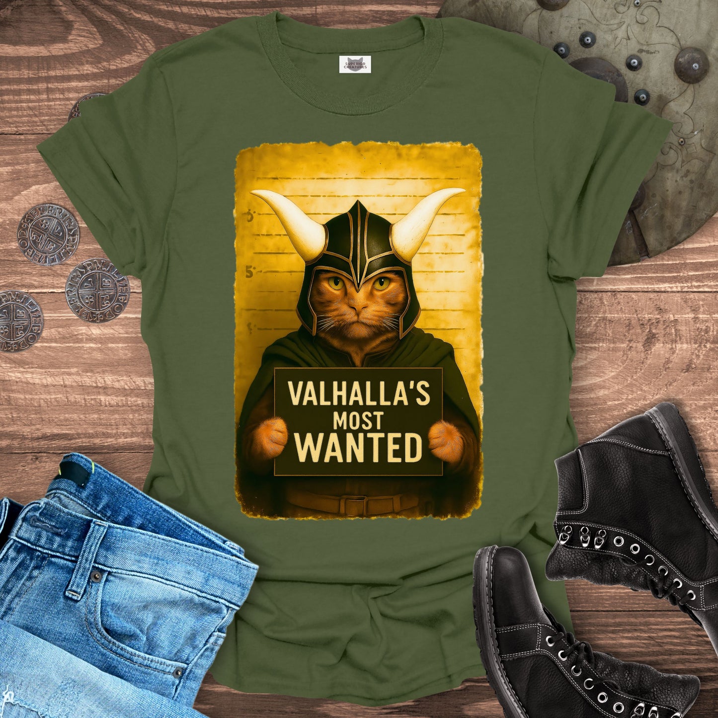 Valhalla's Most Wanted – Viking Cat T-Shirt