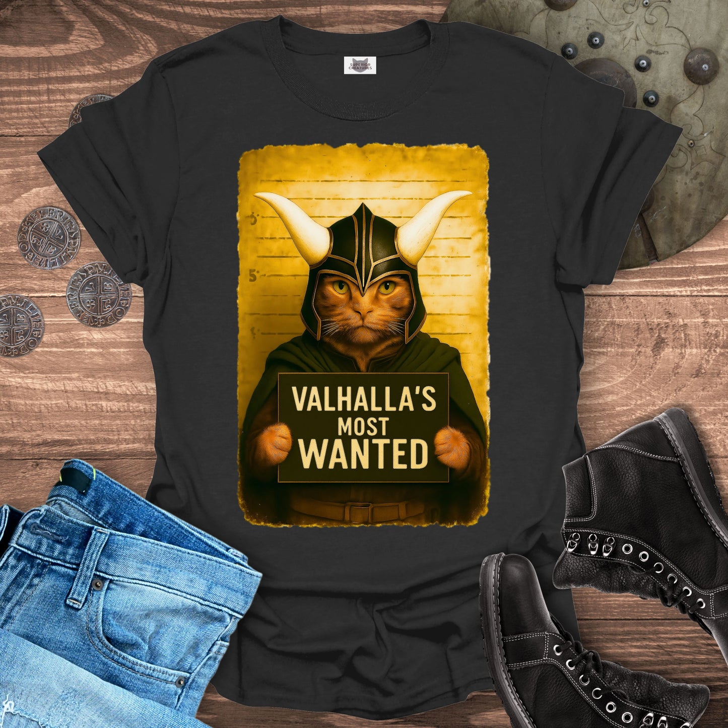 Valhalla's Most Wanted – Viking Cat T-Shirt