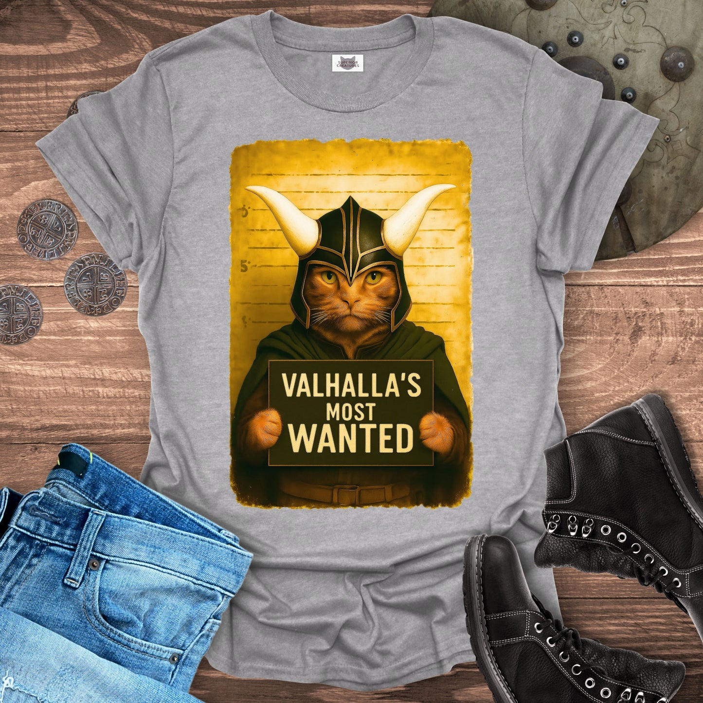 Valhalla's Most Wanted – Viking Cat T-Shirt